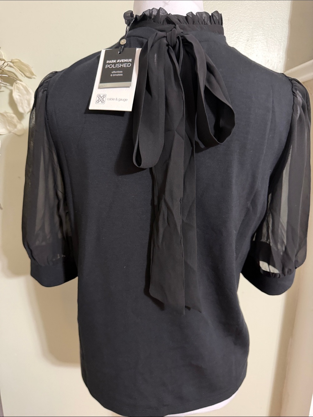 Cable & Gauge Black Ruffle Mock Neck Puff Sleeve Blouse - Picture 5 of 7